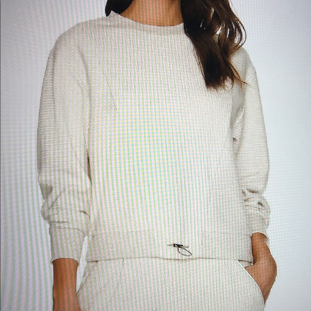 VARLEY Arleta Pullover Sweatshirt Ribbed Texture Drawstring Hem Size S